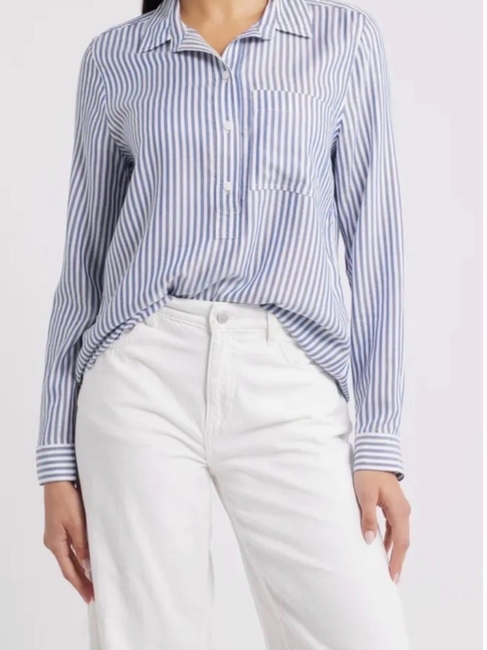 beachlunchlounge Blue & White Vertical Stripe Button-Down Shirt size S